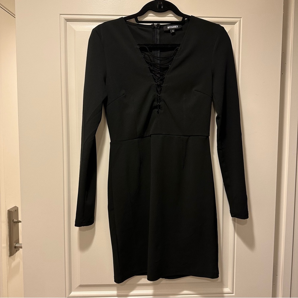 Missguided Lace-up Long Sleeve Black Bodycon Dress